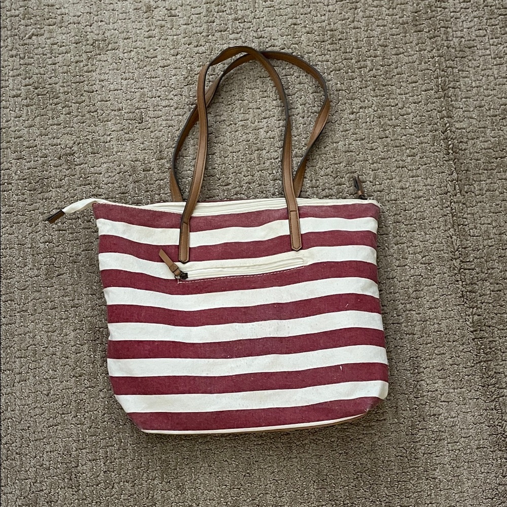 Sonoma Red and White Striped Tote Bag
